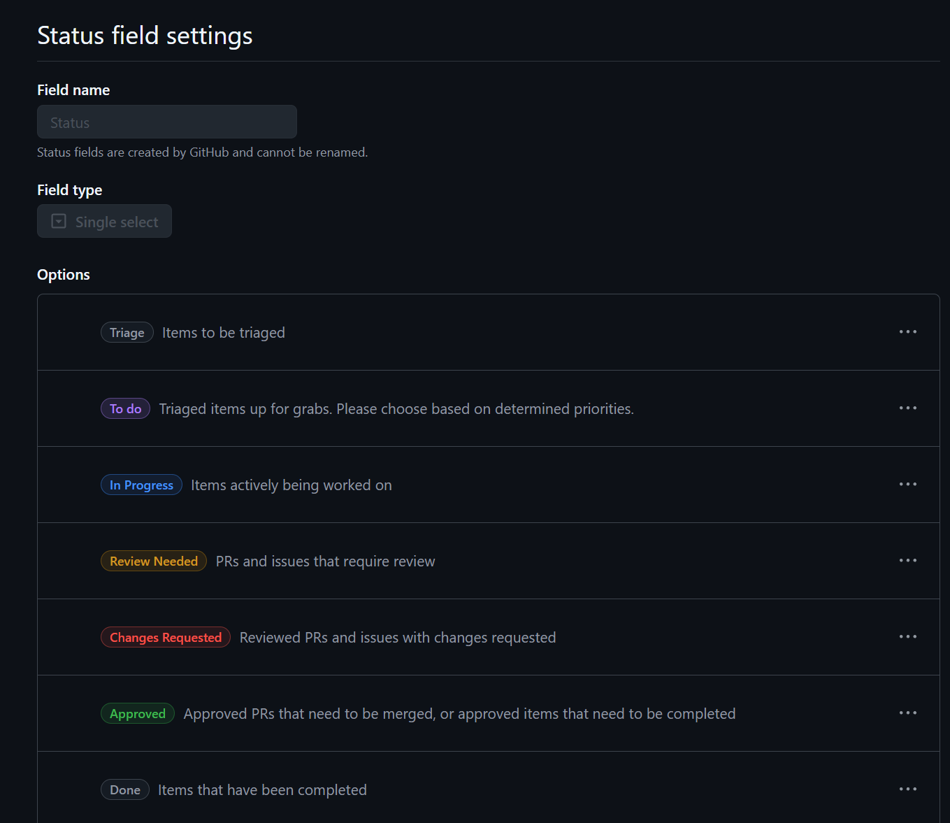 github-project-status-field-settings